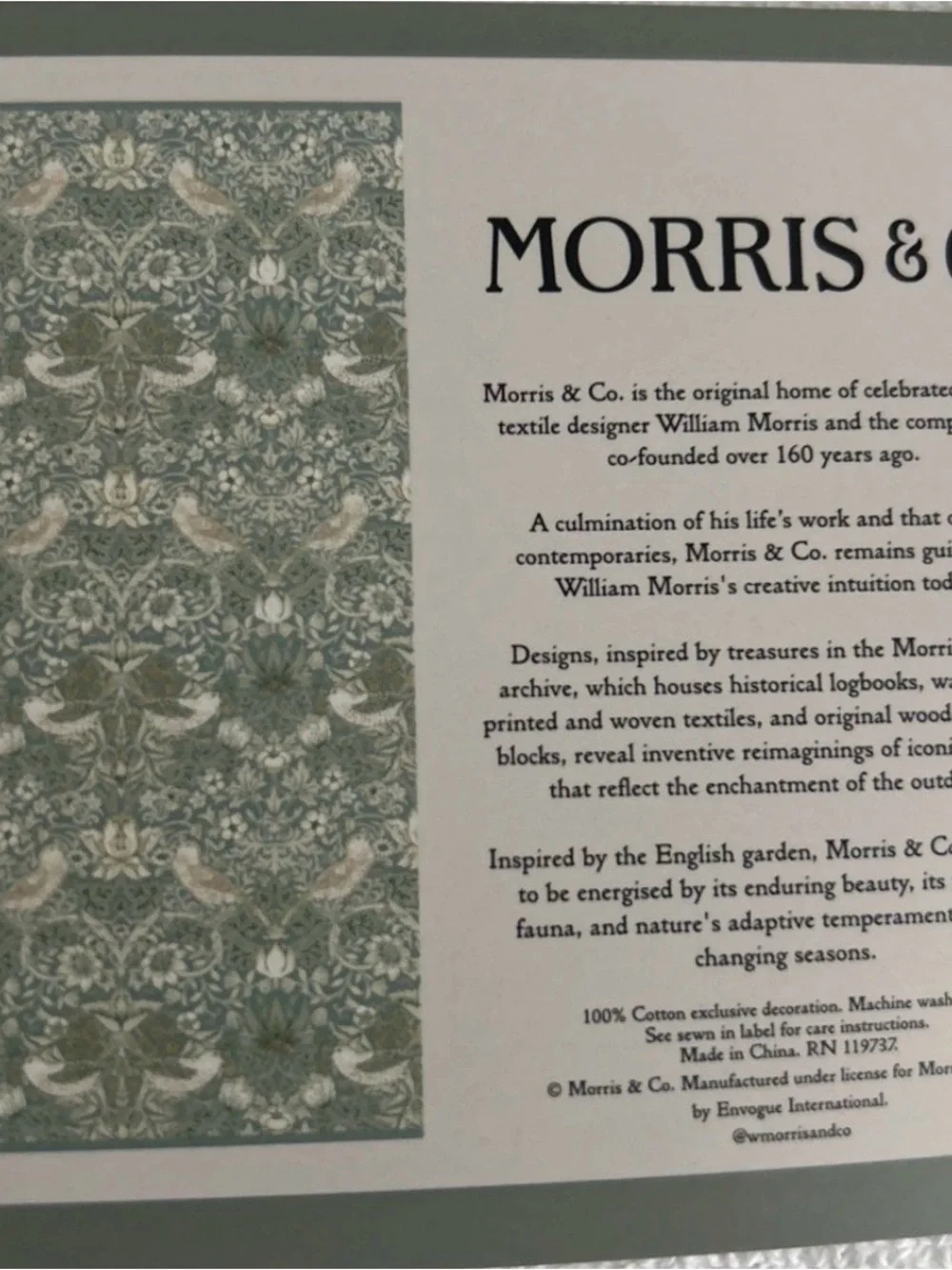 William Morris Co Bath Towels Strawberry Thief Green Velour 2 Pc Set NEW